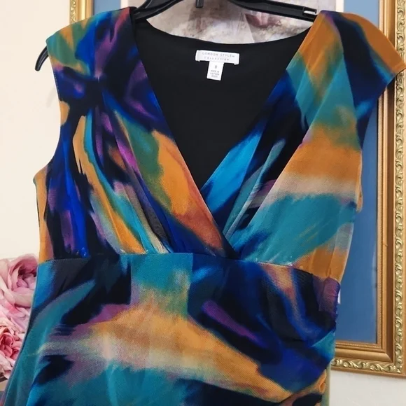 Multicolor Abstract Retro Women's Dress Size 8 Watercolor Unique Vintage - Picture 2 of 12